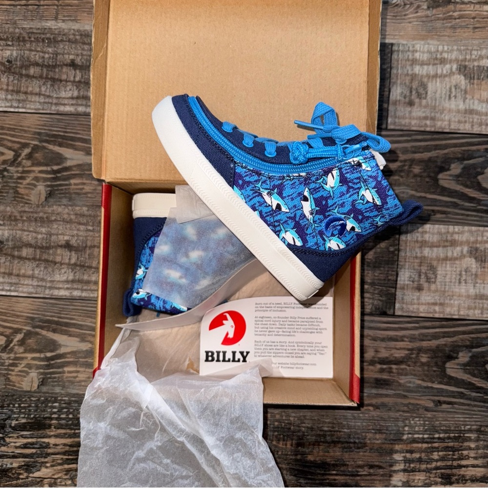 Billy Toddler Boys Blue Sharks Classic Lace Hightops NWT Various Sizes